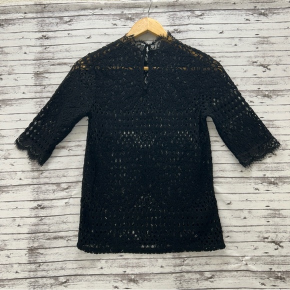 Zara women’s laced blouse quarter sleeve key hole back black Small - Picture 2 of 5